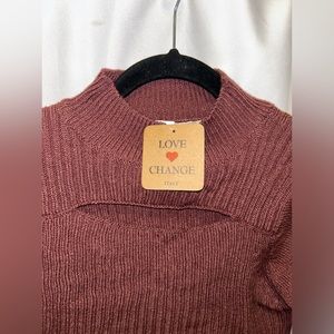 Knit alter top with open chest area & turtle neck long sleeve